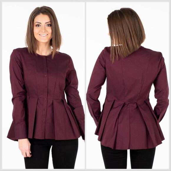 Brooks Brothers Peplum Pleated Long Sleeve Button Up Shirt - Picture 1 of 10